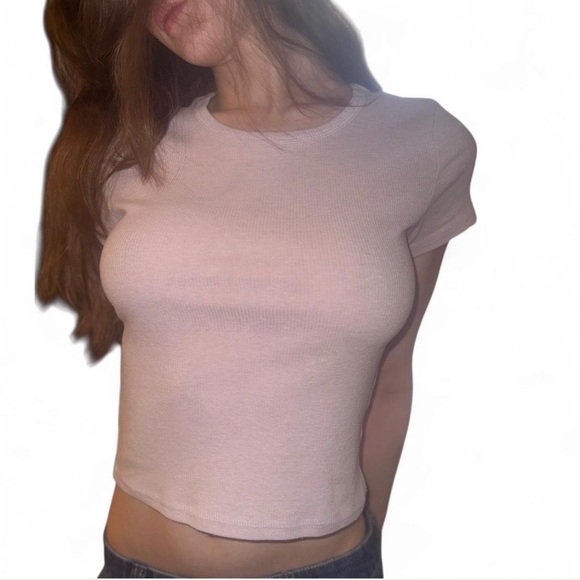 pink fitted cotton crop top - Picture 1 of 7